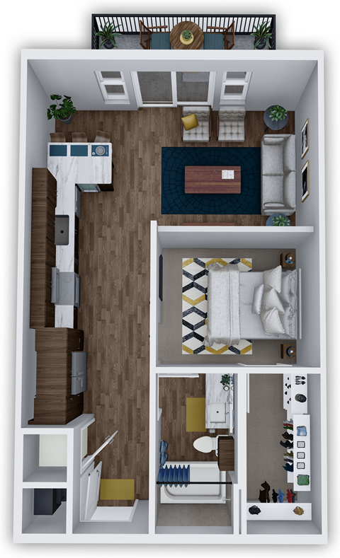 Floor plan for studio, 1 bath, 640 sqft